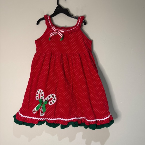 Rare Editions Girls Red Polka Dot Candy Cane Christmas Holiday Dress Size 6 - Picture 1 of 3